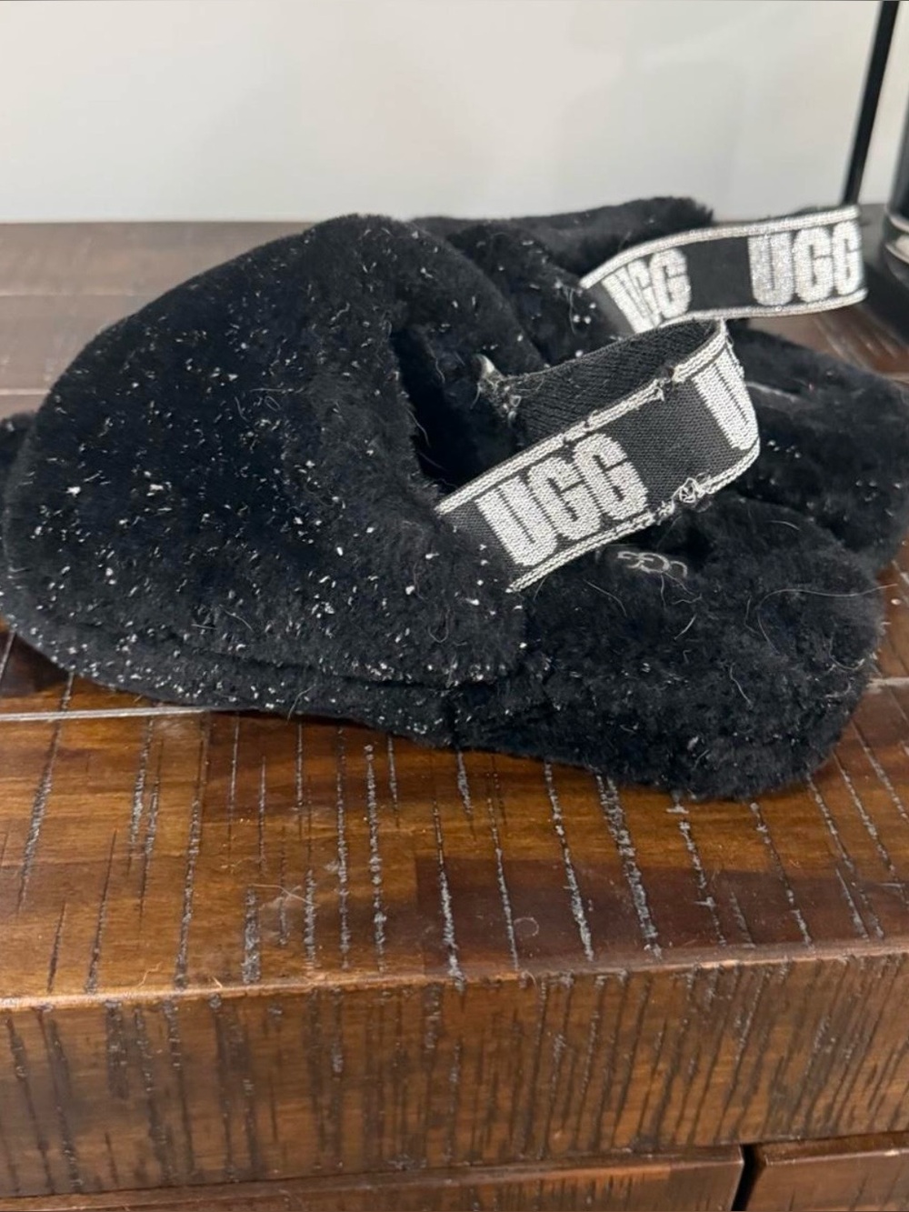 UGG Black Sparkle Fuzzy Slingback Slide Slippers